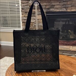 Christian Dior Beauty Makeup VIP Gift Black Velvet Mesh Large Tote Bag